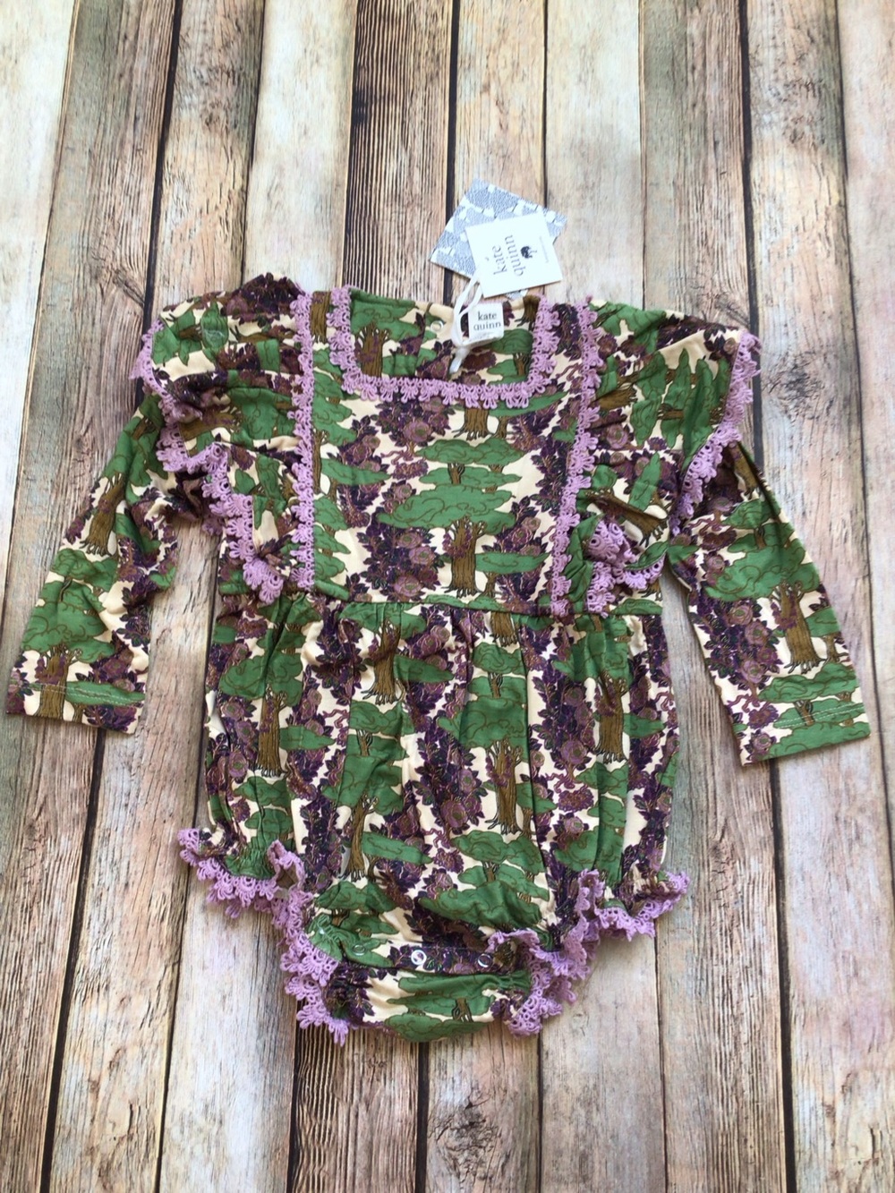 NWT Kate Quinn Bamboo Goldilocks Forest Ruffle Lace Bubble